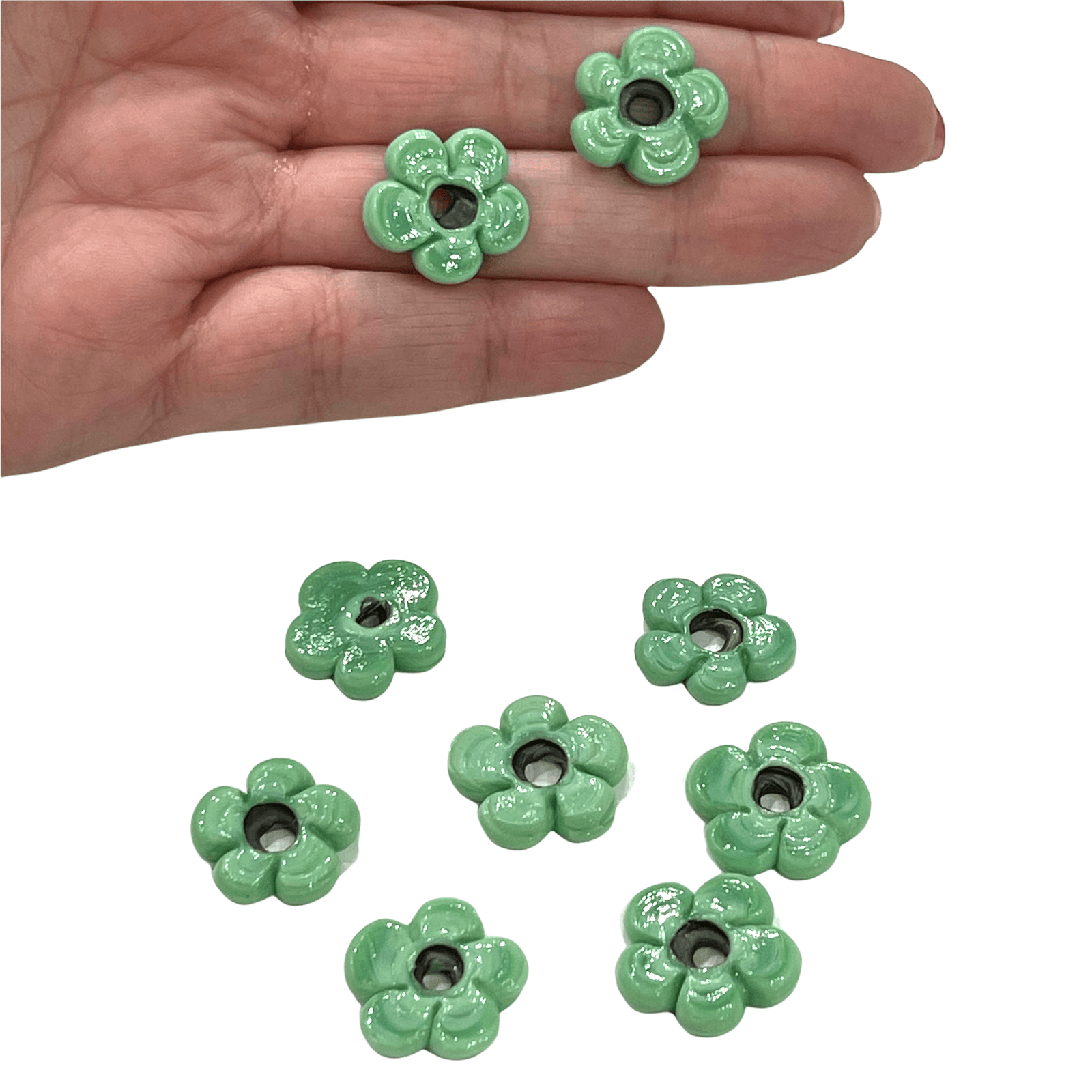 Hand Made Murano Glass Large Hole Sea Foam Flower Beads, 25 Beads in a pack