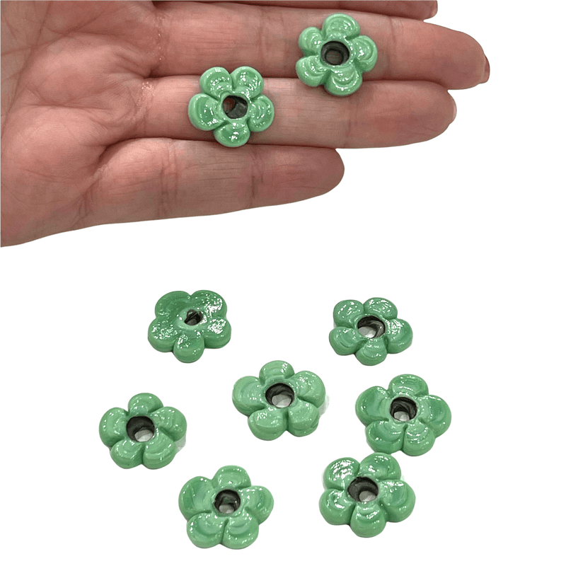 Hand Made Murano Glass Large Hole Sea Foam Flower Beads, 25 Beads in a pack