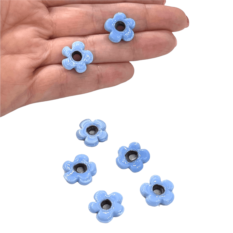 Handgefertigte Achatperlen aus Muranoglas mit großen Löchern, blaue Blume, 25 Perlen in einer Packung