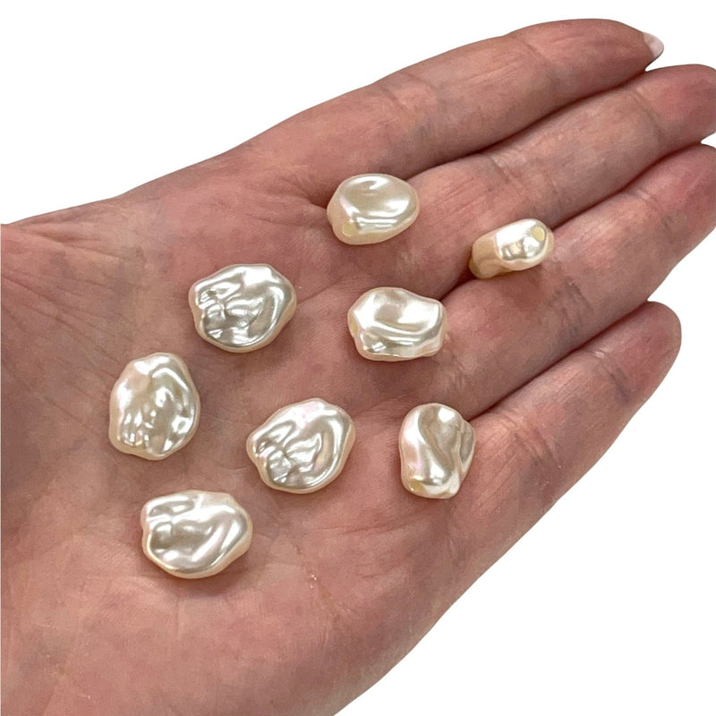 Ivory Color Acrylic Baroque Pearl 14x12mm Beads with 2mm Hole, 50 Gr Pack-90 Beads