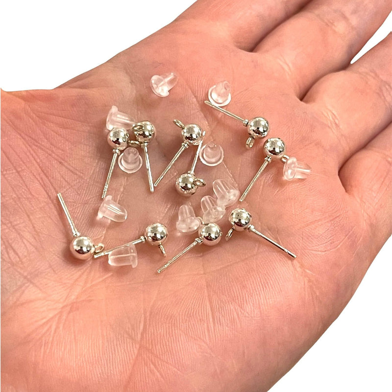 Silver Plated 5mm Ball Post Earring, Ball Stud Earring With Loop, 10 Pcs in a Pack,NEW!!!