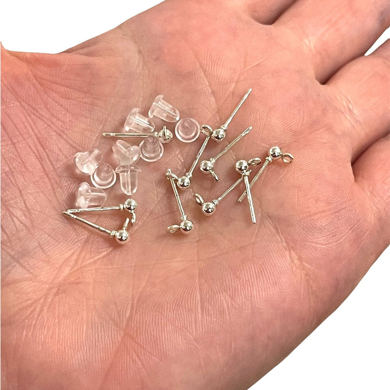 Silver Plated 3mm Ball Post Earring, Ball Stud Earring With Loop, 10 Pcs in a Pack,NEW!!!