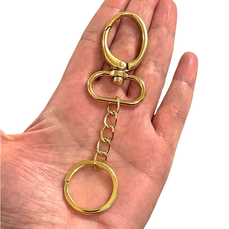 Porte-clés et porte-clés plaqués or 24 carats avec grand fermoir pivotant