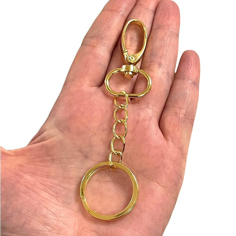 Porte-clés et porte-clés plaqués or 24 carats avec grand fermoir pivotant