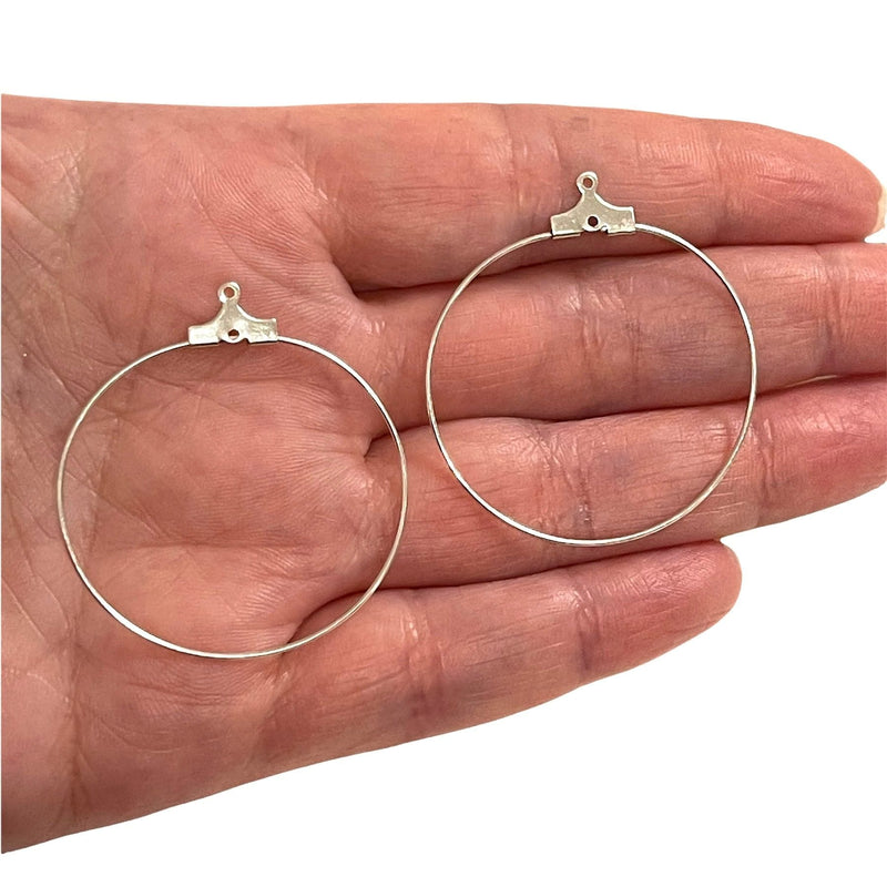 6 Pcs, Silver Plated Earring Hoops, 40mm, Silver Plated Earring,