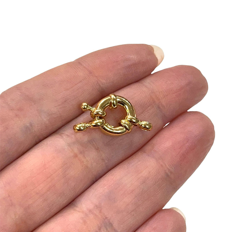 Gold Spring Ring Clasp with Loops, 11mm Gold Plated Spring Clasp, Gold Trigger Clasp,