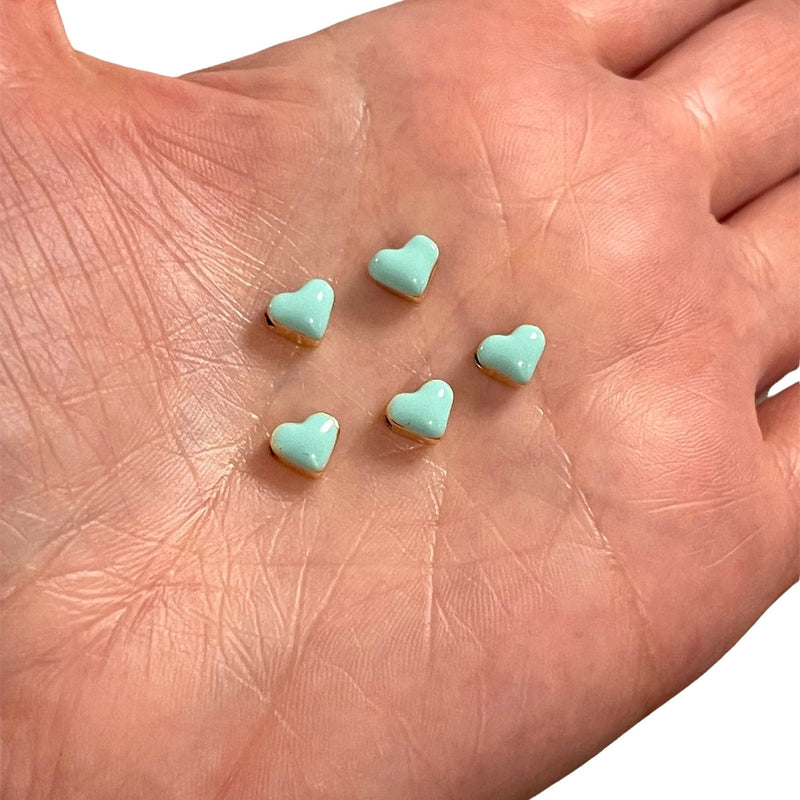 24Kt Shiny Gold Plated Mint Enamelled Heart Spacer Charms, 5 pcs in a pack