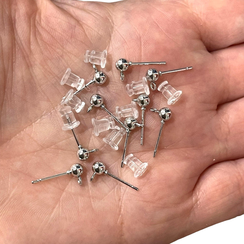 Rhodium Plated 4mm Ball Post Earring, Ball Stud Earring With Loop, 10 Pcs in a Pack,NEW!!!