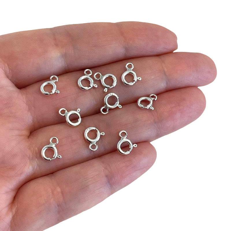Sterling Silver Spring Ring Clasps, 5mm 925 Sterling Silver Clasps, 10 pcs in a pack