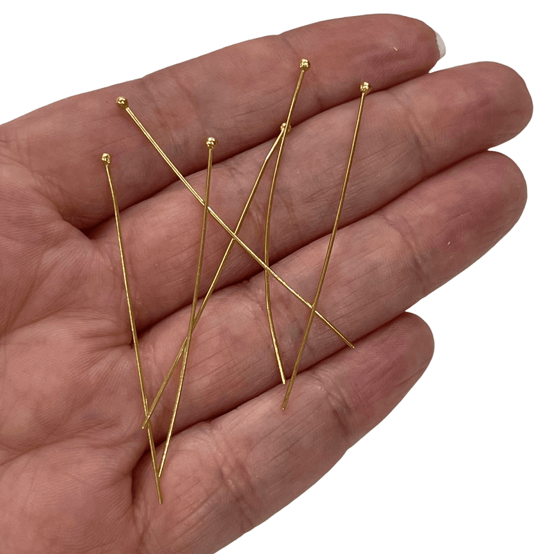24Kt Gold Plated Ballpoint Headpins, 0.3mm by 50mm, 24Kt Gold Plated Brass Ball Head Pins