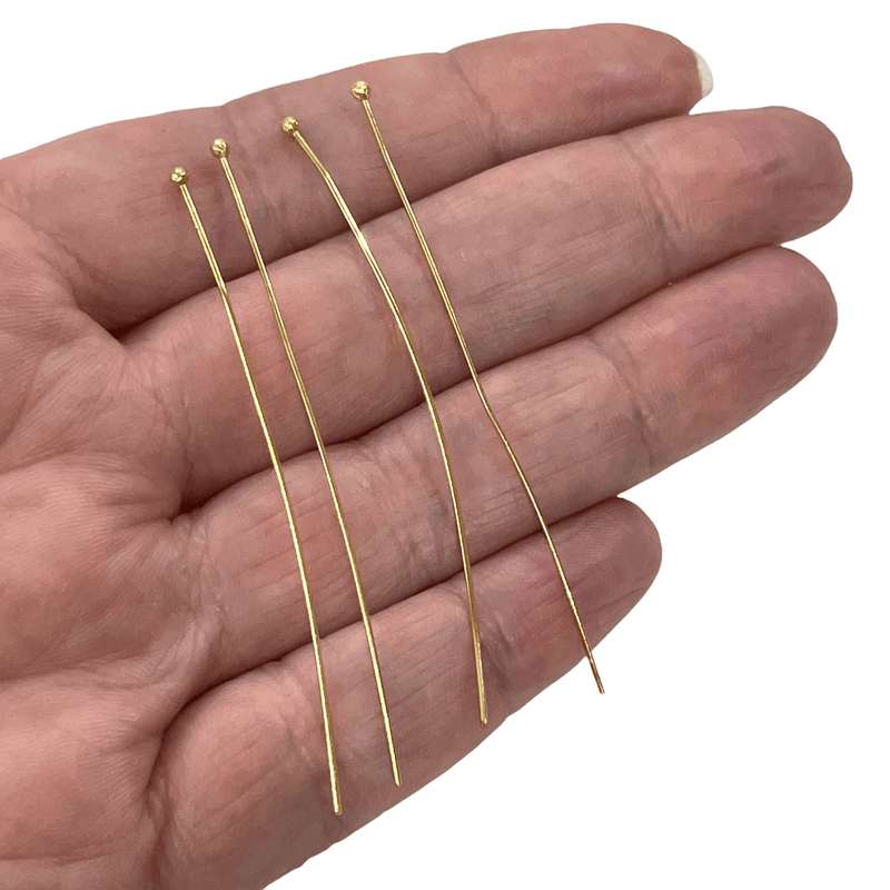 24Kt Gold Plated Ballpoint Headpins, 0.4mm by 60mm, 24Kt Gold Plated Brass Ball Head Pins