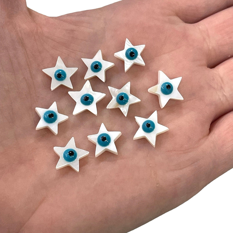 Mother Of Pearl Natural Star Beads With Evil Eye, 10 Beads in a pack