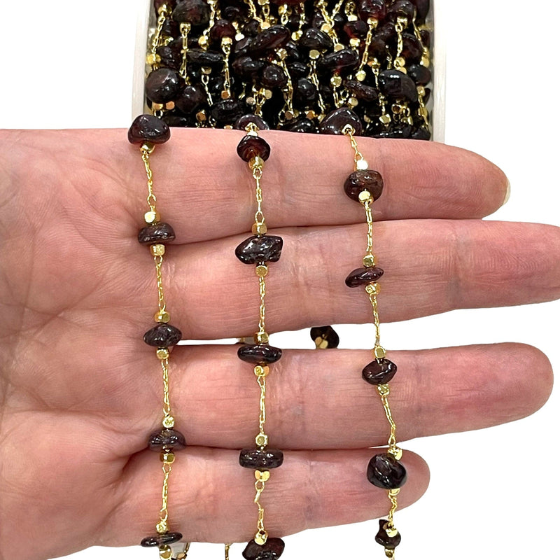 Garnet Rosary Chain, 24Kt Gold Plated Gemstone Chain,