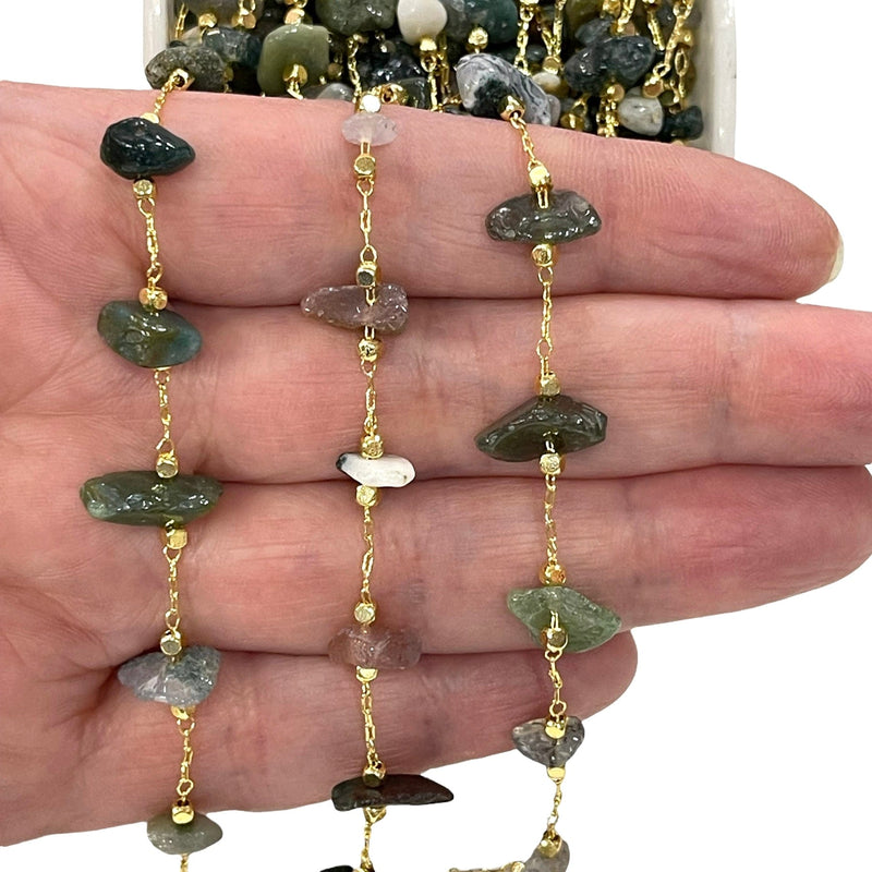 Indian Agate Rosary Chain, 24Kt Gold Plated Gemstone Chain,