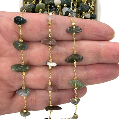 Chaîne de chapelet d'agate indienne, chaîne de pierres précieuses plaquées or 24 carats,