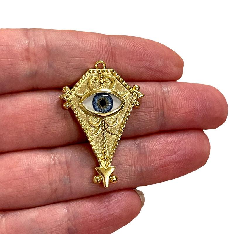 24Kt Gold Plated Shield Charm With Eye, Gold Shield Charm