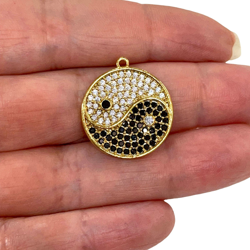 24Kt Gold Plated CZ Micro Pave Yin Yang Charm