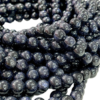 Perles de grès 8 mm rondes, Blue Goldstone rondes 8 mm, perles de pierres précieuses, pierres précieuses naturelles
