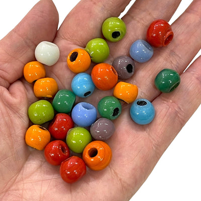 Traditional Turkish Artisan Handmade Round Glass Beads, Large Hole Glass Beads, 25 Beads in a pack