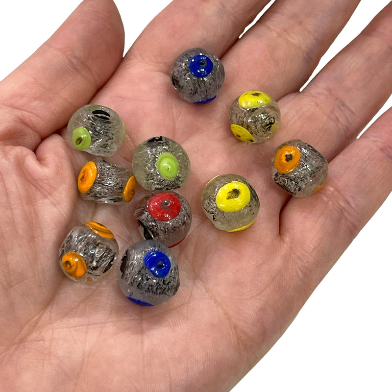 Perles de verre rondes faites à la main par un artisan turc traditionnel, perles de verre à grand trou, 10 perles dans un paquet