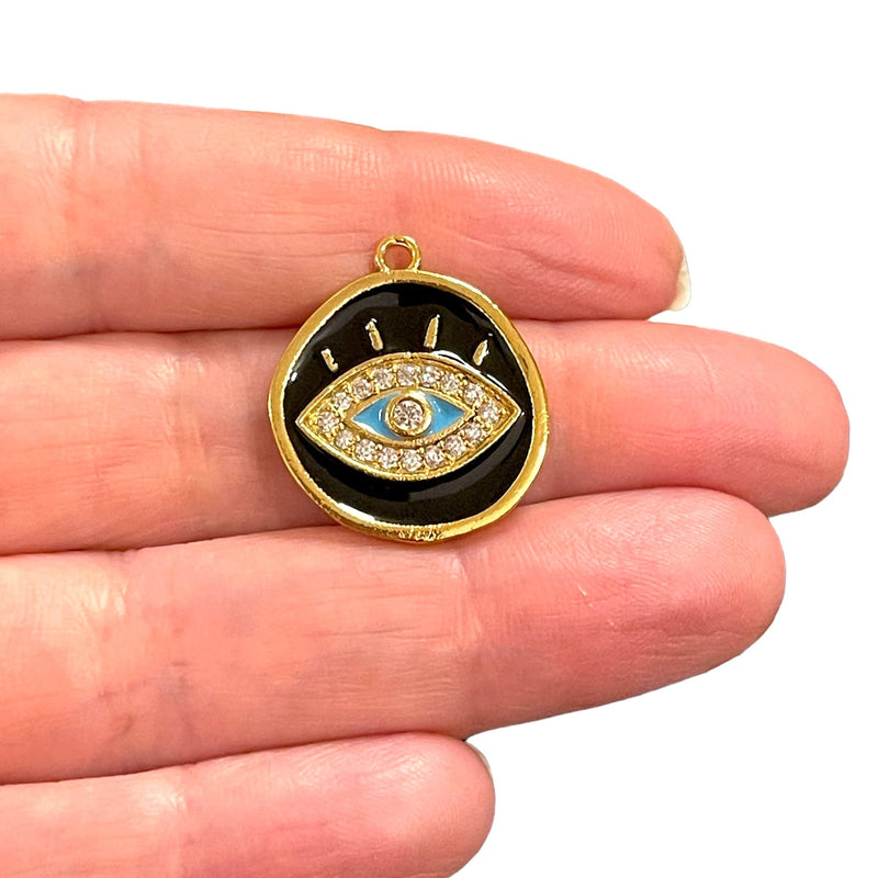 24Kt Gold Plated Evil Eye CZ Micro Pave Enamelled Charm