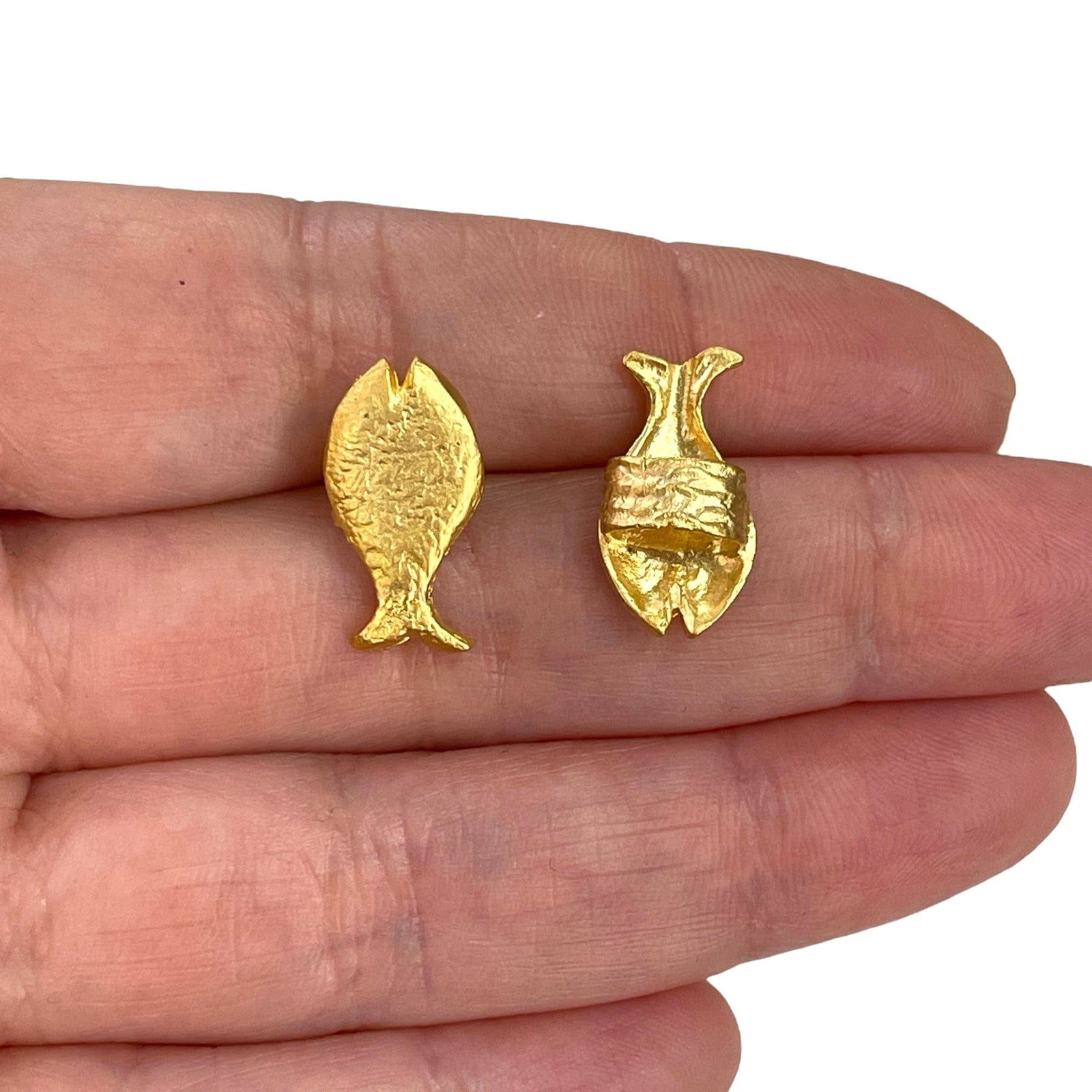 24Kt Matte Gold Plated Brass Fish Charms, Gold Plated Brass Fish Spacers, 2 Pcs in a pack