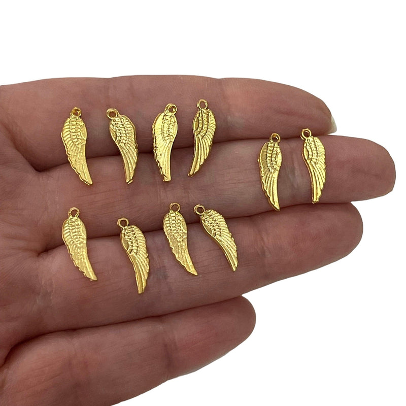 24Kt Matte Gold Plated Angel Wing Charms,  10 Pieces in a pack,