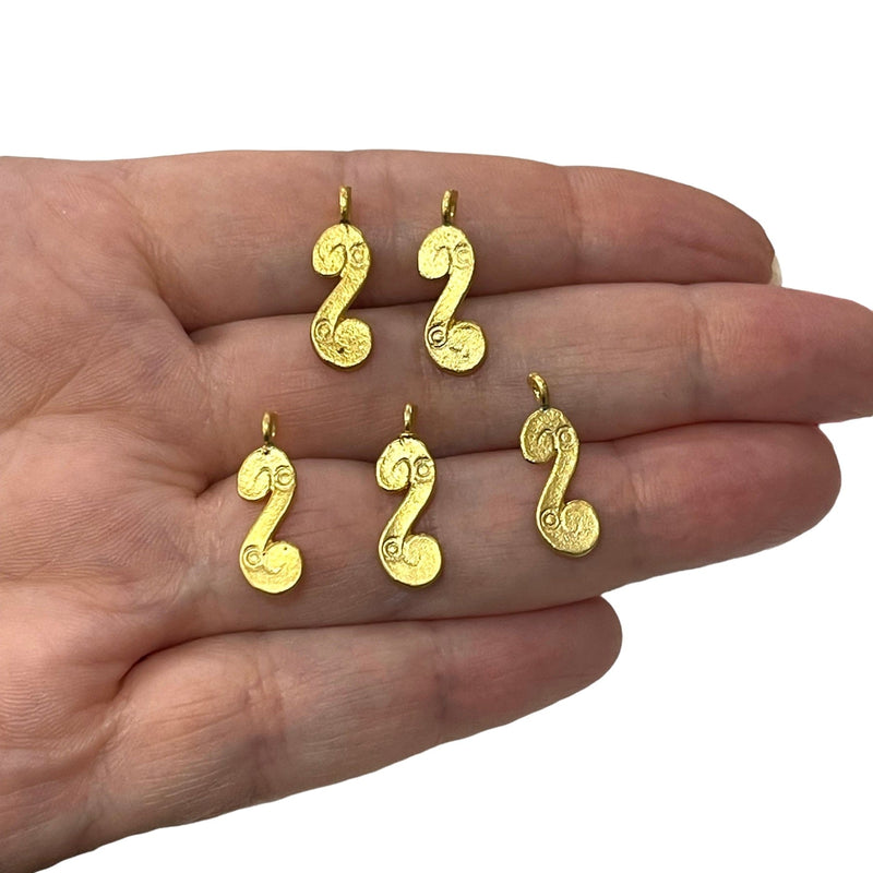24Kt Matte Gold Plated 19mm Brass Charms,  5 pcs in a pack