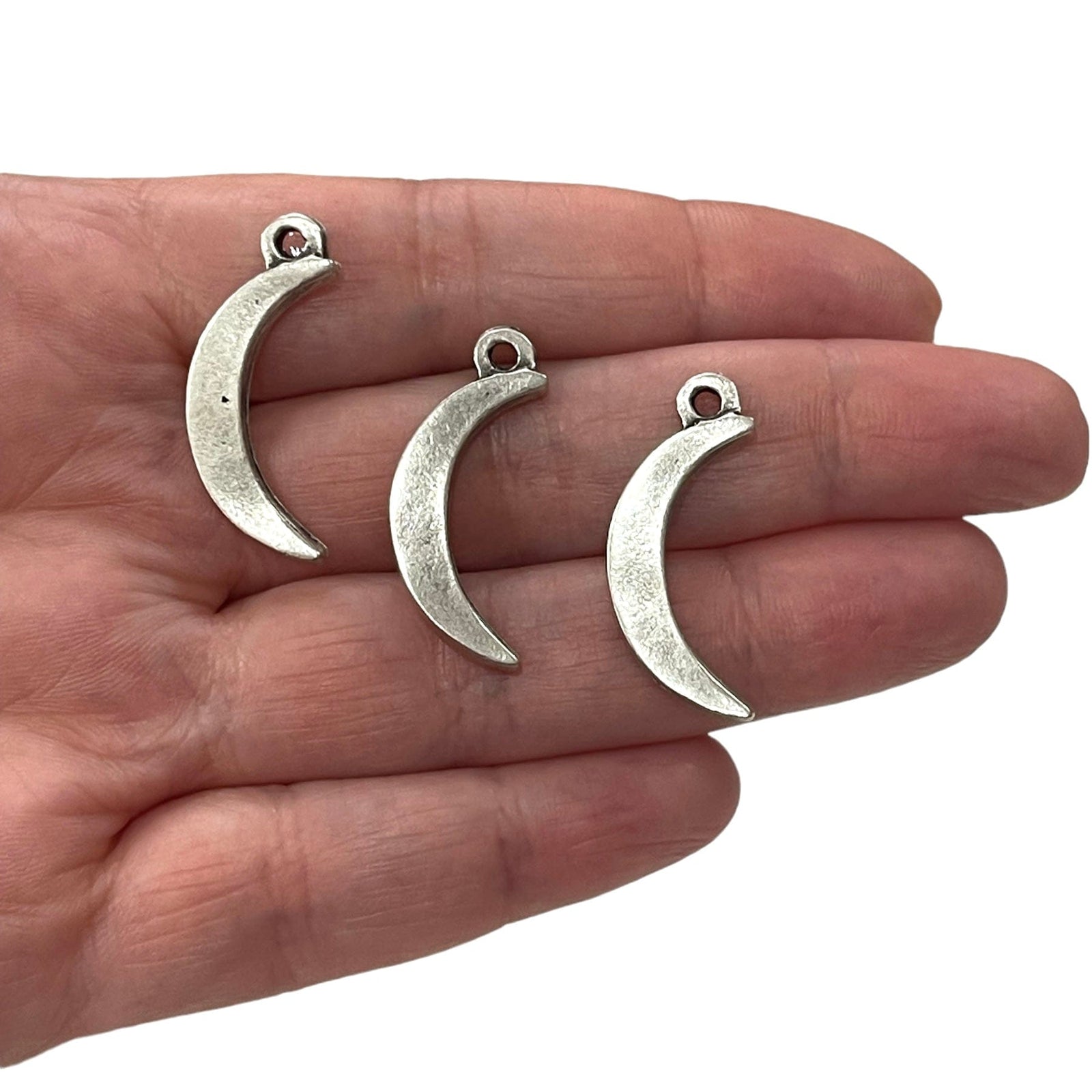 Antique Silver Plated Crescent Charms, Silver Plated Crescent Charms, 3 pieces in a pack,