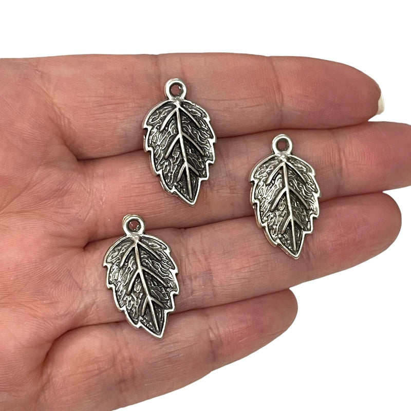 Antique Silver Plated Leaf Charms,  Silver Plated Leaf Charms, 3 pieces in a pack,