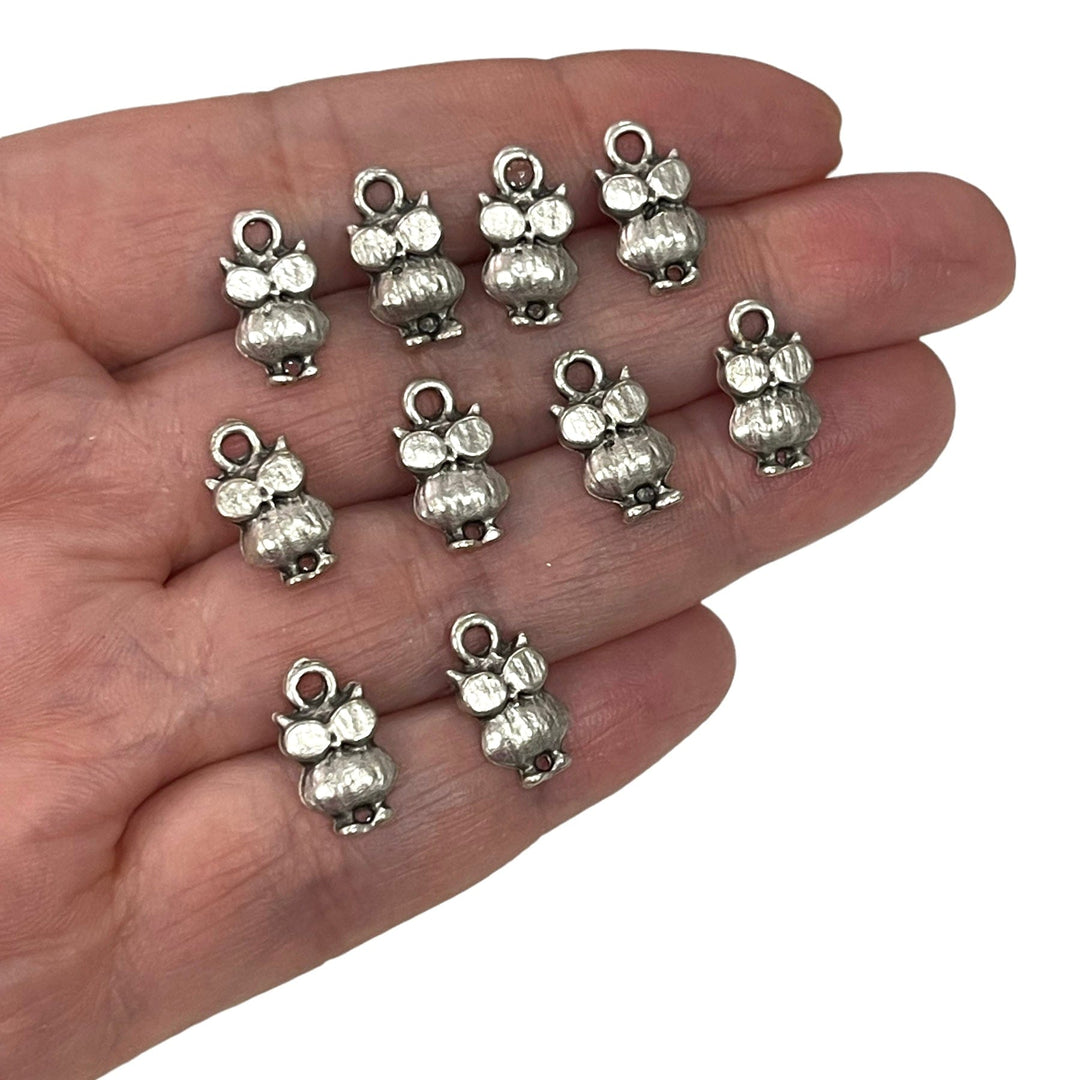 Antique Silver Plated Owl Charms , Silver Plated Owl Charms , 10 pieces in a pack,