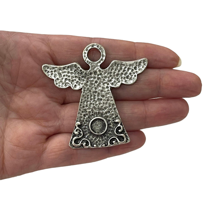 Silver Angel Pendant, Large Silver Angel Pendant, Hand Hammered Silver Angel