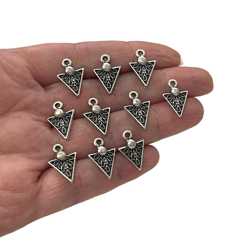 Antique Silver Plated Triangle Charms, 10 pcs in a pack