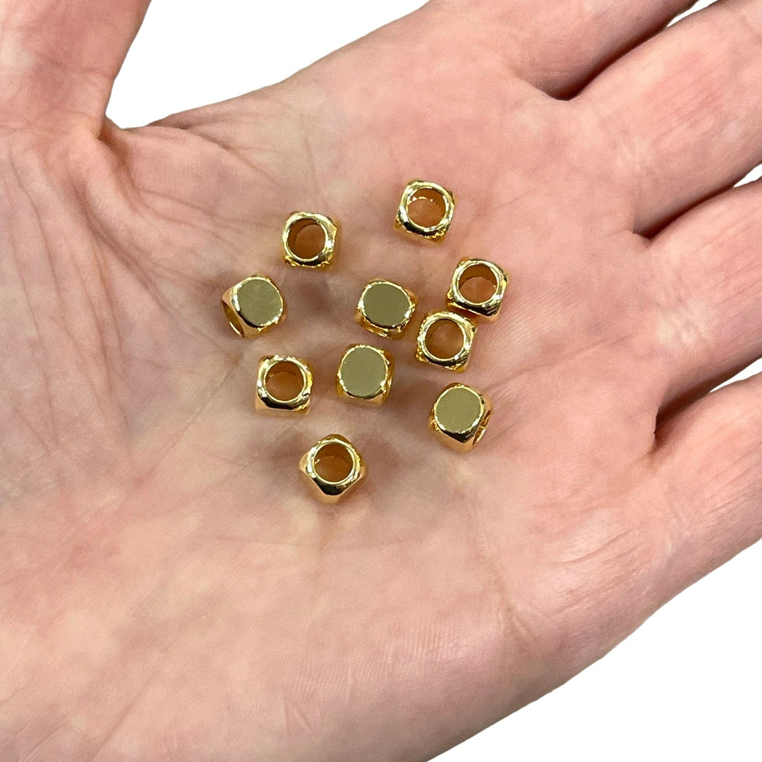 24Kt Gold Plated Brass 6mm Cube Spacers, Large Hole Cube Spacers, 10 pcs in a pack