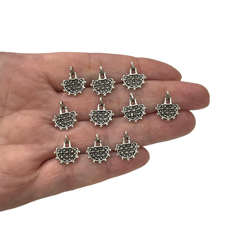 Antique Silver Plated Hittite Sun Charms, 10 pieces in a pack