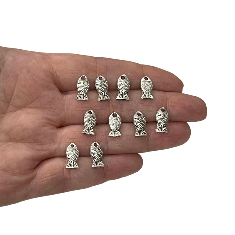 Antique Silver Plated Tiny Fish Charms, 10 pieces in a pack,