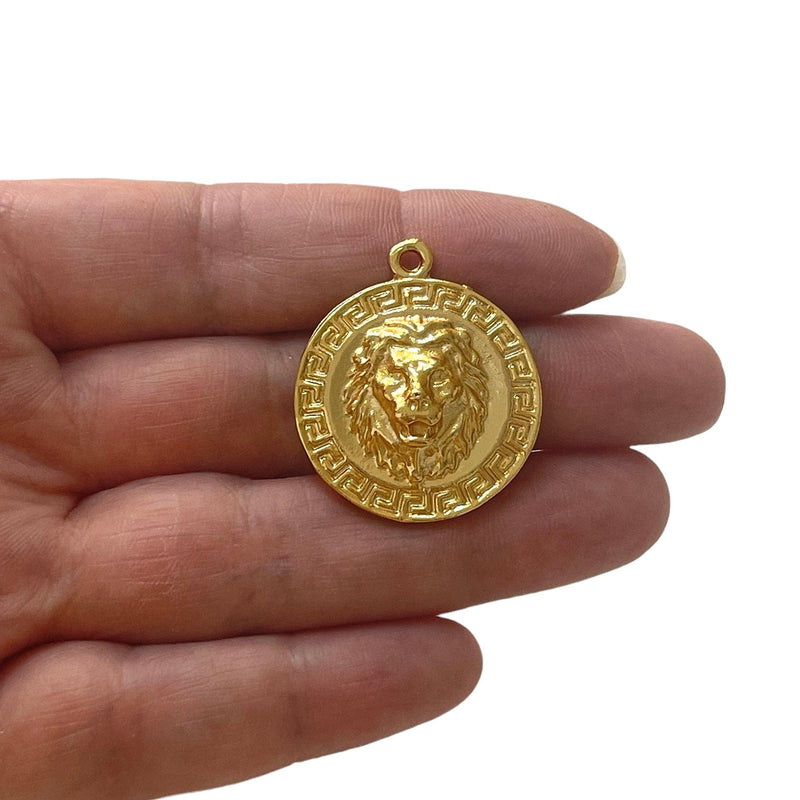 Pendentif tête de lion plaqué or 24 carats, pendentif tête de lion mythologie grecque antique