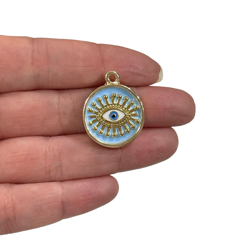 24Kt Gold Plated Baby Blue Enamelled Evil Eye Pendant