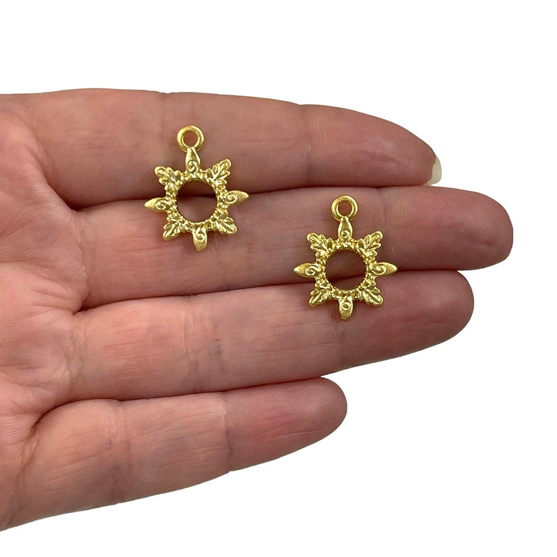 24Kt Matte Gold Plated Flower Charms, 3 pcs in a pack