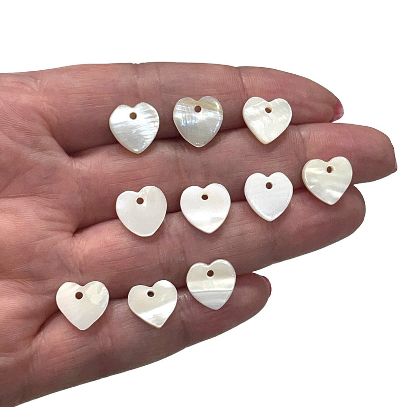 Mother of Pearl Heart Charms, Nacre Heart Charms,With Drilled Hole, 10 pieces in a pack