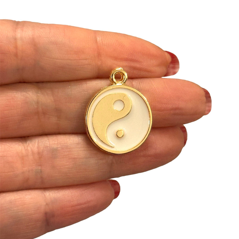 24Kt Gold Plated White Enamelled Yin Yang Charm