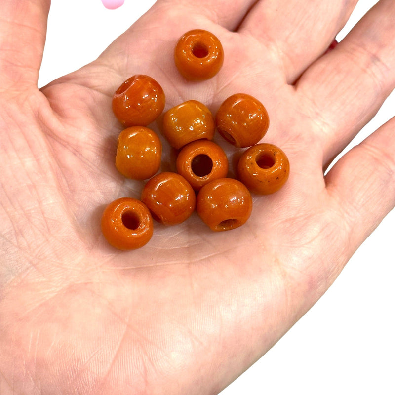 Perles de verre rondes faites à la main par un artisan turc traditionnel, perles de verre à grand trou, 10 perles dans un paquet