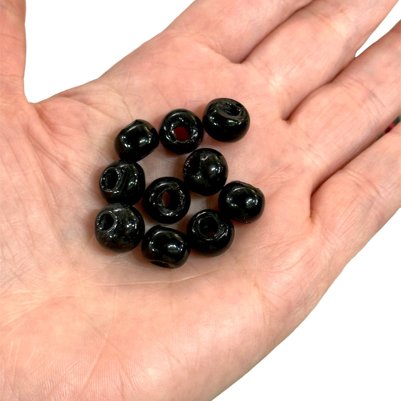 Traditional Turkish Artisan Handmade Round Glass Beads, Large Hole Glass Beads, 10 Beads in a pack