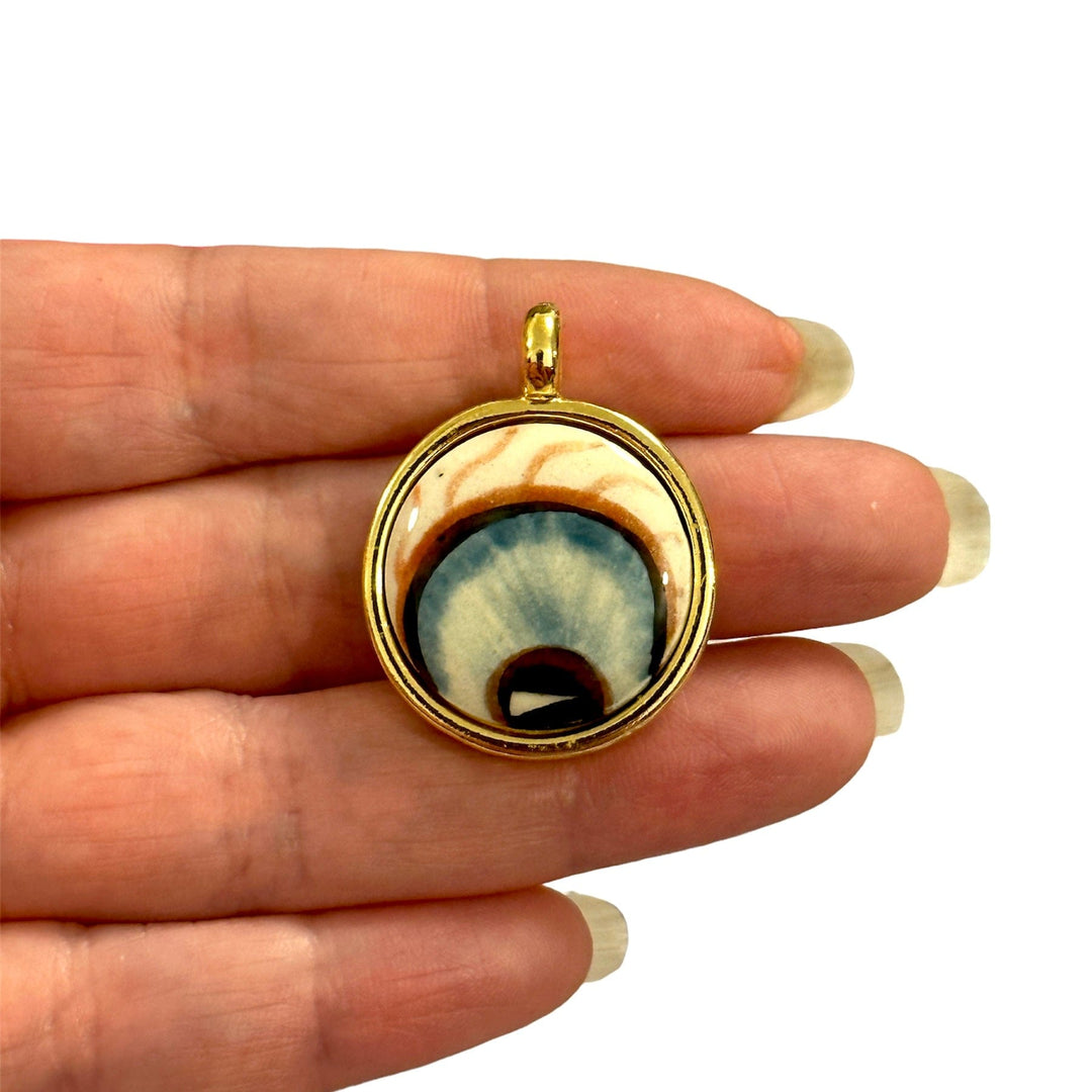 24Kt Gold Plated Hand Made&amp;Paint Ceramic Eye Pendant