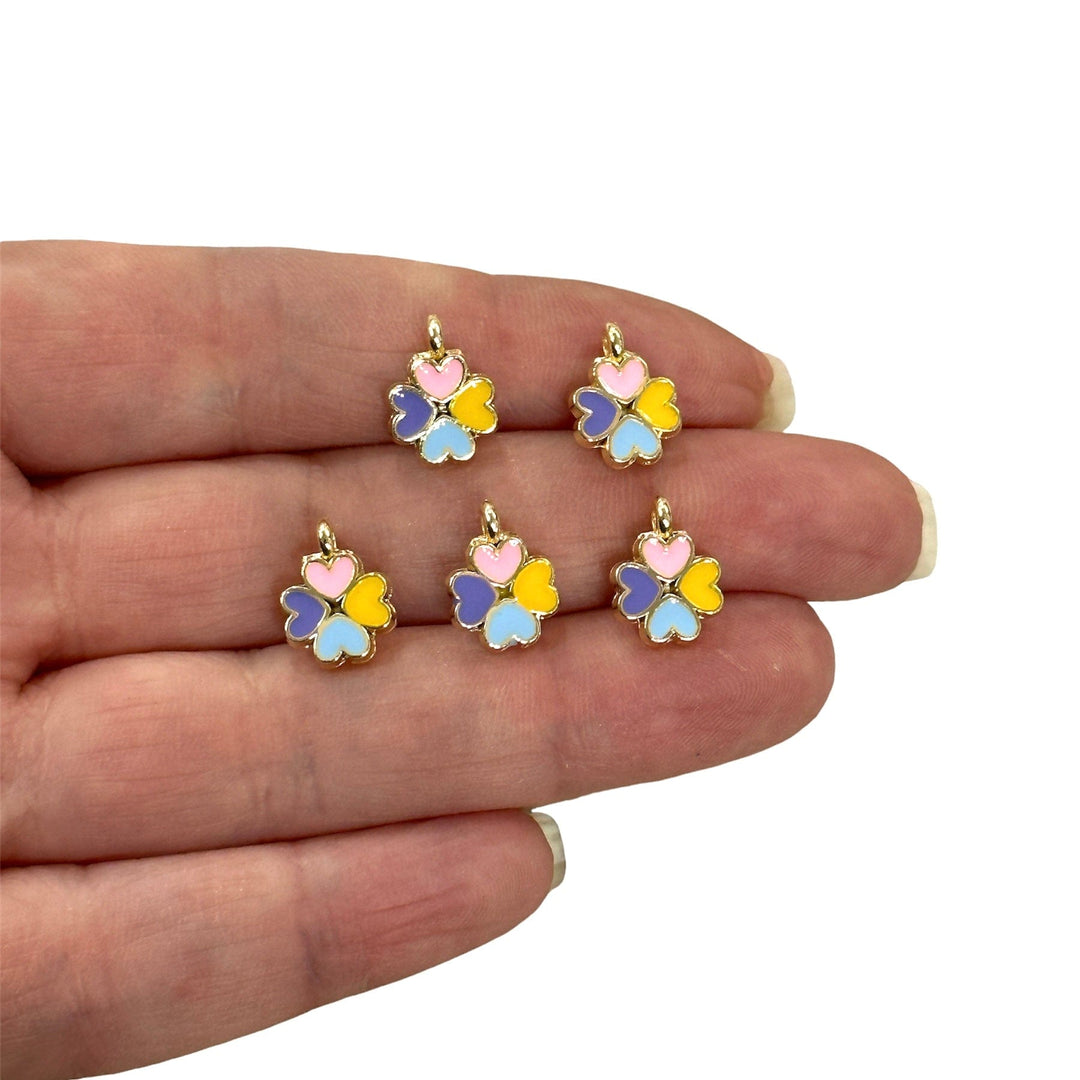 24Kt Gold Plated Multicolor Enamelled Clover Charms, 5 pcs in a Pack