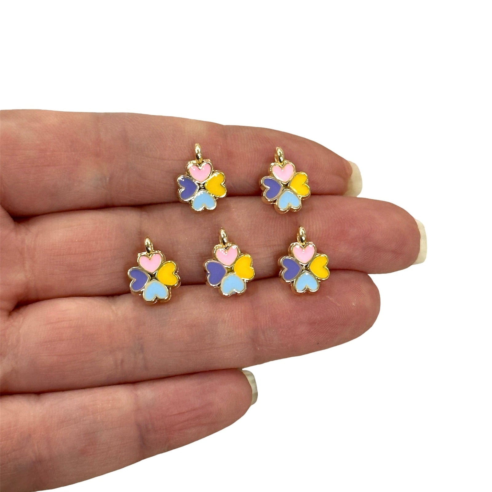 24Kt Gold Plated Multicolor Enamelled Clover Charms, 5 pcs in a Pack