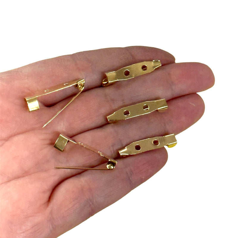 24Kt Gold Plated 25mm Brooch Pin Backs, 5 pcs in a pack
