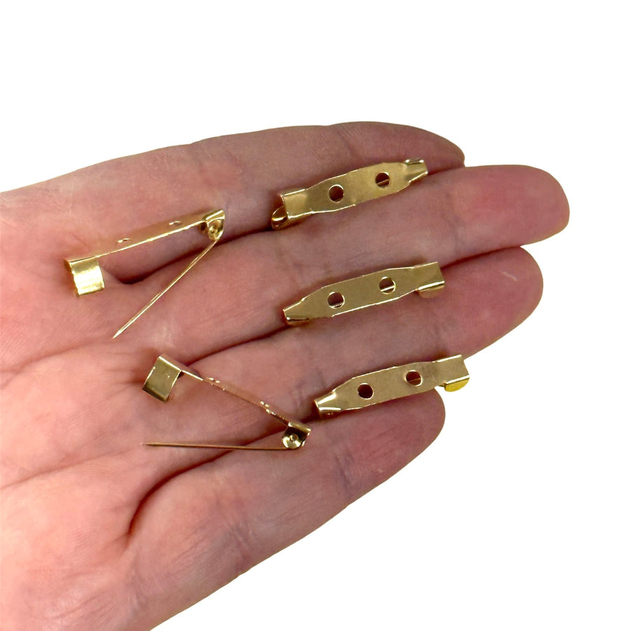 24Kt Gold Plated 25mm Brooch Pin Backs 5 pcs in a pack Peppy Beads