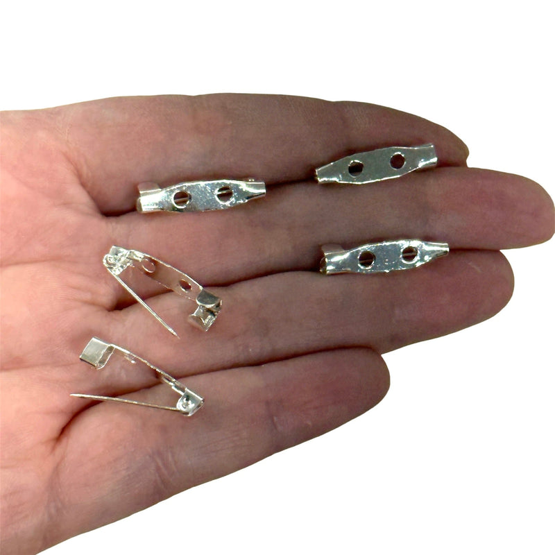 Silver Plated 20mm Brooch Pin Backs, 5 pcs in a pack