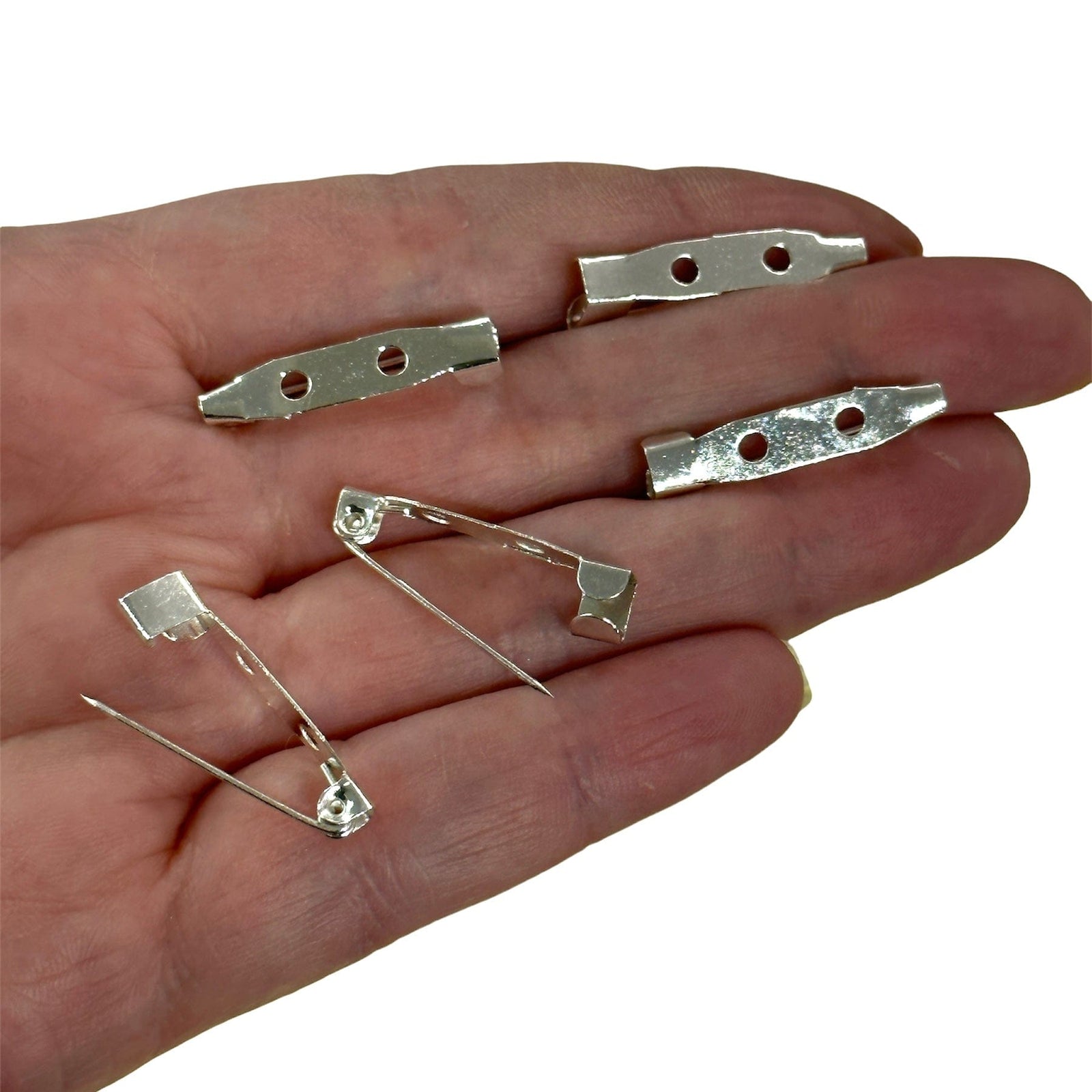 Silver Plated 25mm Brooch Pin Backs, 5 pcs in a pack